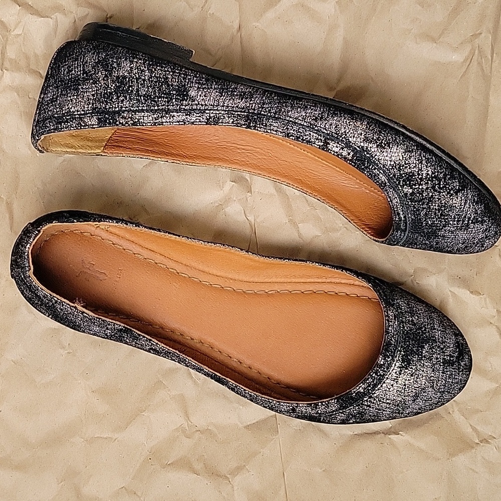 Frye Black Metallic Textured Leather Women's Flats 8.5